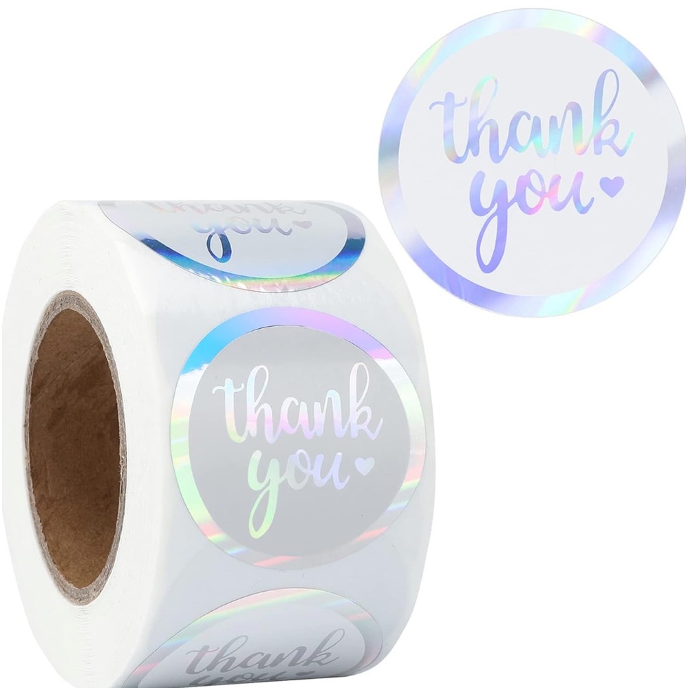 POSHER FAV! 50 White holographic thank you stickers